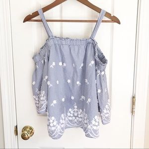 A NEW DAY Stripe Cold Shoulder Eyelet Lace Top